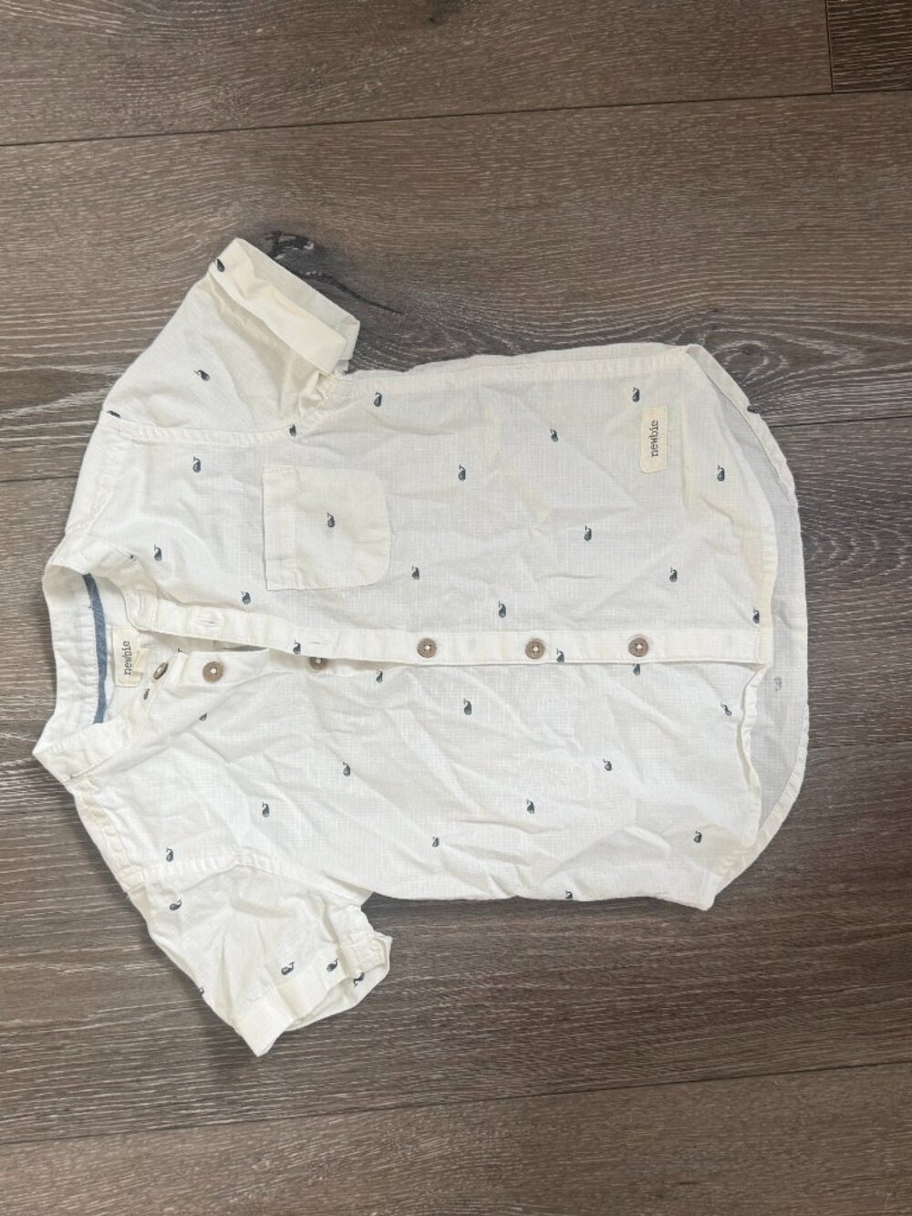 Newbie White Short Sleeve Button-Up with Whale Print Size 18-24M
